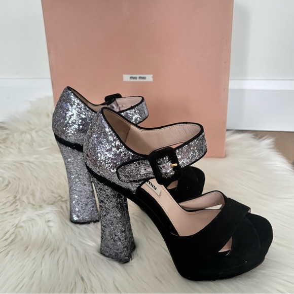 Miu Miu Glitter Accent Platform Pumps - Picture 7 of 12